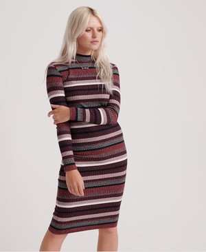 Superdry Stripe Rib Midi Női Ruhák Piros/Csíkok | LGJNR1563